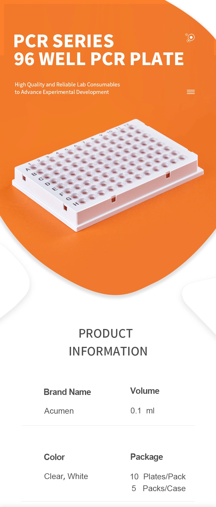 Laboratory Consumables 0.1ml 0.2ml 96 Well 2-Component PCR Plate